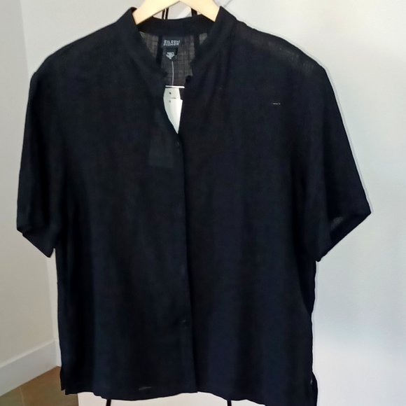 Eileen Fisher Tops - New Eileen Fisher Black Blouse Mandarin Camp Shirt